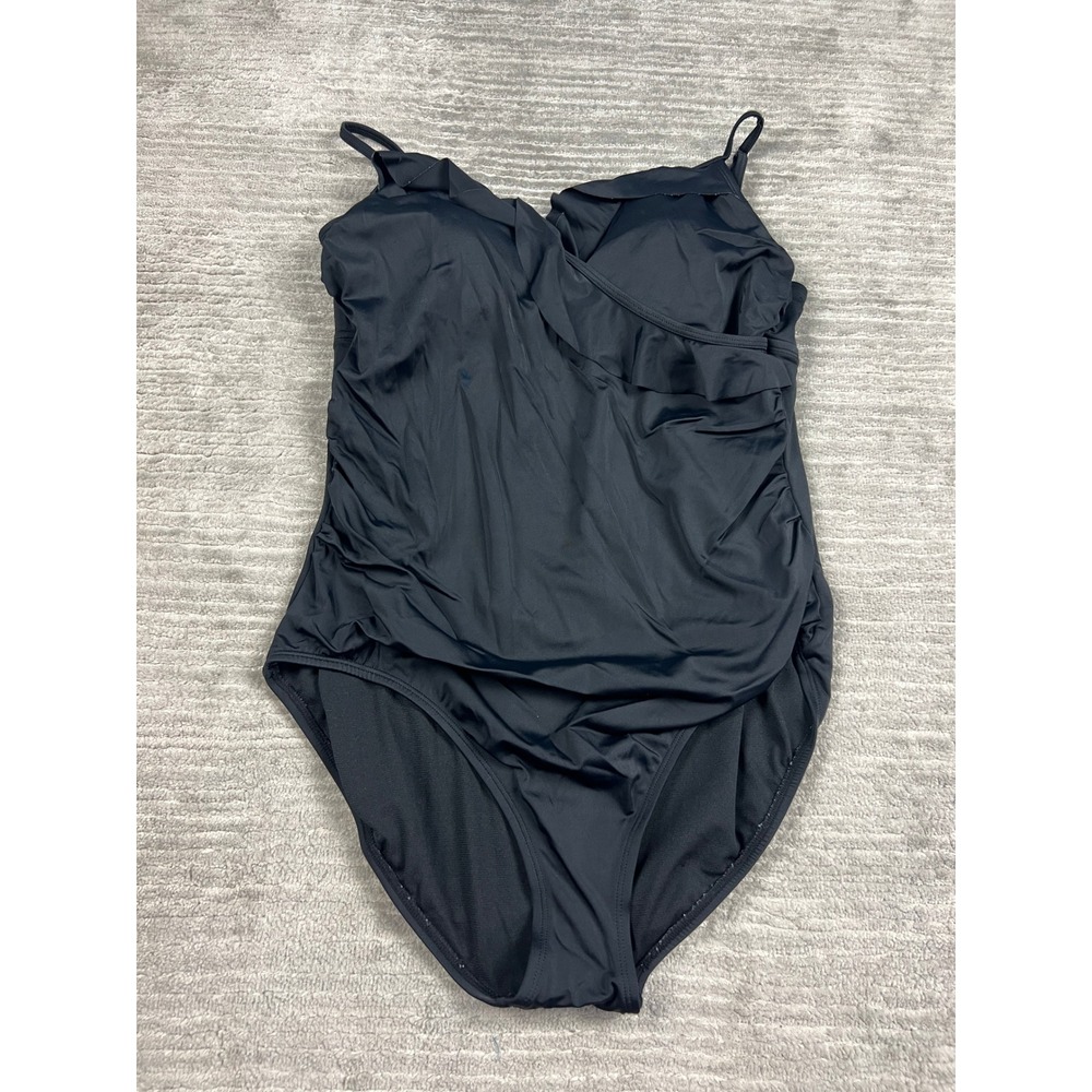 Time and Tru Swimsuit Women XL Black One Piece Ruffle Surplice Ruched TTSL19102